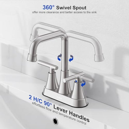 Brushed Nickel 4 inch Centerset Bathroom Faucet for Sink 2-3 Hole | Bathroom Sink Faucet with Pop-up Drain and Supply Lines, Stainless Steel 2-Handle Centerset Faucet for Vanity RV Restroom - color: Brushed Nickel