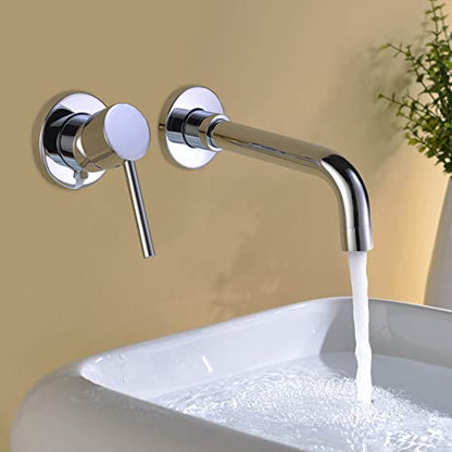 SUMERAIN Wall Mounted Bathroom Sink Faucet, Chrome Finish | Lavatory Faucet, 360°Swivel Spout, Left-Handed Design, Rough-in Valve included - color: Chrome, size: Left-Handed