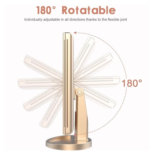 Flymiro Tri-fold Lighted Vanity Makeup Mirror with 3x/2x/1x Magnification, 21Leds Light and Touch Screen,180 Degree Free Rotation Countertop Cosmetic Mirror,Travel Makeup Mirror (Gold) - color: Gold