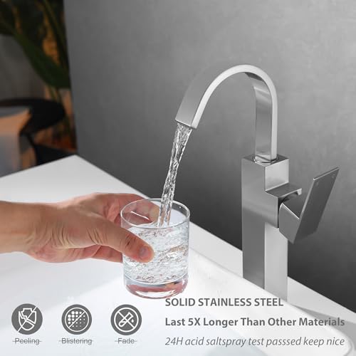Brushed Nickel Single Handle Tall Bathroom Faucet，Vessel Sink Faucet Waterfall Bathroom Faucet Single Hole Lavatory Vanity Tap Single Hole Bar Sink Faucet with Pop Up Drain and Supply Lines,SL50044BN - color: Brushed Nickel, size: Tall