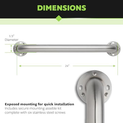 Homewerks 068 HW11224SS 24 Inch Bathroom Grab Bar with 1-1/2 Inch Diameter and Exposed Screws ADA Compliant - Brushed Stainless Steel - color: 1.5 Inch Diameter, size: 24 Inch