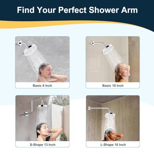 BRIGHT SHOWERS Brass Shower Arm with Flange 6 Inch Wall Mounted Shower Pipe Arm Extension for Fixed Shower Head and Handheld showerhead, Chrome - color: Chrome, style: Basic 6 Inch