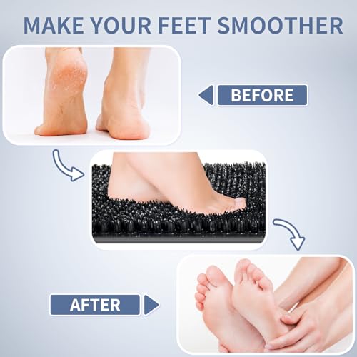 Yolife Shower Foot Scrubber Mat, Anti-Slip Bath Mat with Scrub Bristles, Soft Shower Foot Massager with Strong Suction Cups for Soothe Achy Feet, 25.6" x 13.4" - color: Black, size: 25.6" x 13.4" (Rectangular)