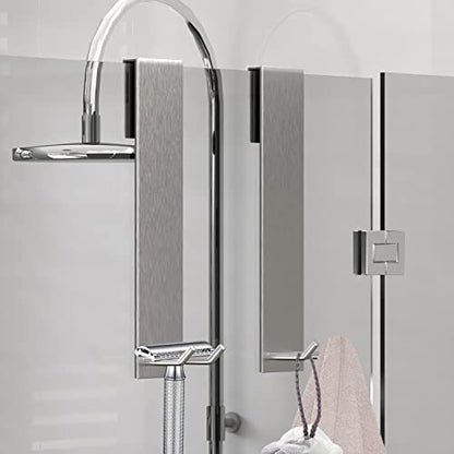 Shower Door Hook, Extended Length Frameless Shower Door Hook (7 Inches), Heavy-Duty Bathrobe Towel Stainless Steel Hook, No Drilling or Adhesive Required, 2-Pack, Silver - color: Silver-SXJ