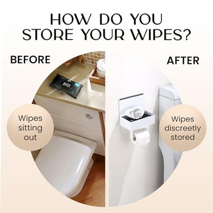 Day Moon™ - Toilet Paper Holder with Shelf - Modern Roll Holder for Bathroom - 1 Pack - Wall Mount - with Storage, White - color: White