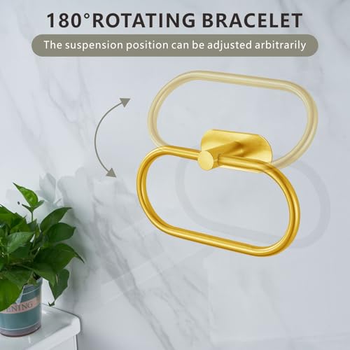 Towel Bar/Bath Towel Ring, Self Adhesive Hand Towel Ring for Bathroom, Stainless Steel Sticky Hand Towel Holder, No Drilling Modern Round Towel Hanger Wall Mounted (Gold) - color: Gold