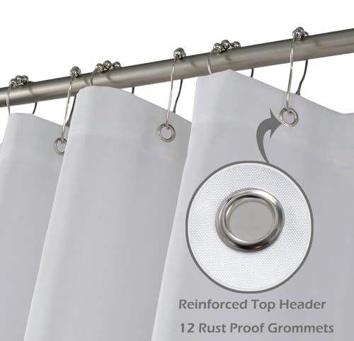 N&Y HOME 108 inch Extra Long Shower Curtain or Liner, Hotel Quality, Washable Fabric, White Bathroom Curtains with Grommets, 72x108 - color: White, size: 72"W x 108"L (Pack of 1)