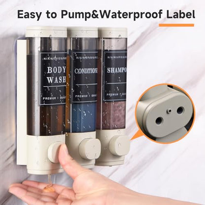 Shampoo and Conditioner Dispenser,Shower Dispenser 3 Chamber No Drilled Shampoo Dispenser for Shower Wall Mounted Body Wash for Bathroom Kitchen Hotel Large Capacity,Light Gray - color: Light Gray