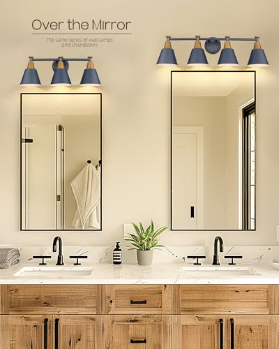 FEMILA 4-Light Bathroom Light Fixtures, Farmhouse Modern Vanity Lights Wall Lamp with Hammered Metal Shade Finish, Dark Blue, 4FG59B-4W Blue - color: Navy Blue, size: 30"