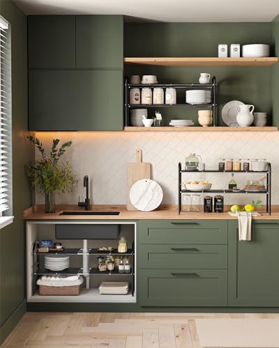 Under Sink Organizers and Storage,Expandable under cabinet organizer Shelf | 2 tier expandable shelf for kitchen and bathroom,shoe rack,8 Removable ABS Panels,Adjustable partition height,20.6-32.2" W - size: 8 Panels