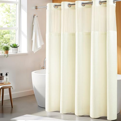 River Dream Cream Cotton Blend Fabric Shower Curtain Set with Liner, 71x74 | Waffle Weave, No Hook Needed, with Snap in Replacement Liner, Top Sheer Window, Hotel Quality Fabric for Bathroom - color: Cream, size: 71"W x 74"L (Pack of 1)