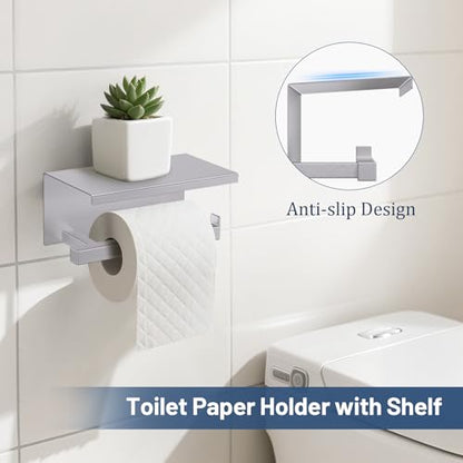 TURS 5-Pieces Brushed Nickel Bathroom Hardware Accessories Set 23.6" Towel Bar Set Wall Mounted Square Toilet Paper Holder with Shelf Stainless Steel - color: Brushed Nickel