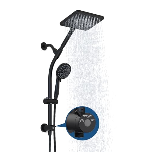 Rain Shower Head with Handheld High Pressure rainfall Shower Heads with Handheld Spray Combo,Black - color: Black