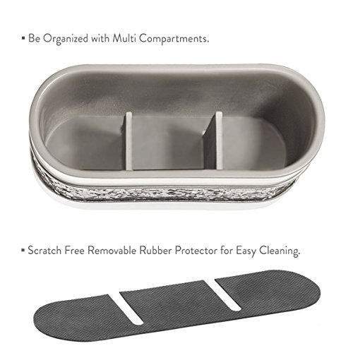 Creative Scents Crackled Glass Silver Toothbrush and Toothpaste Holder for Bathroom - Decorative Bathroom Counter Electric Toothbrush Organizer, 3 Slot, Makeup Brush Holder - style: Bathroom Organizer