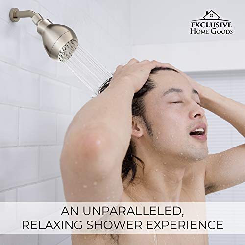 High Pressure Shower Head - Brushed Nickel - Powerful Deluxe Bathroom Showerhead with Strong Spray Stream and Small Silicone Nozzles - Universal Fit Works with High and Low Water Flow Showers-2.5 GPM - color: Brush Nickel, size: 2.5 GPM
