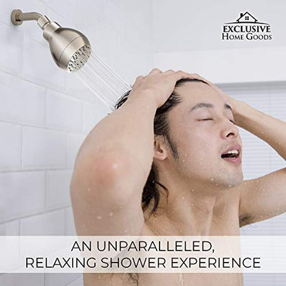 High Pressure Shower Head - Brushed Nickel - Powerful Deluxe Bathroom Showerhead with Strong Spray Stream and Small Silicone Nozzles - Universal Fit Works with High and Low Water Flow Showers-2.5 GPM - color: Brush Nickel, size: 2.5 GPM