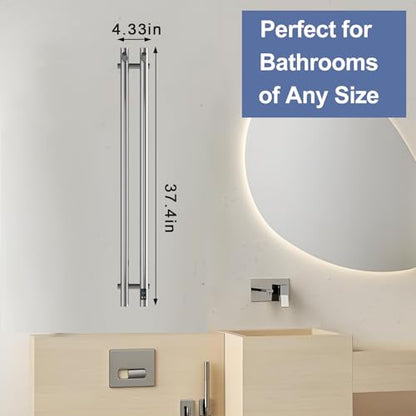Heated Towel Rack, Towel Warmer with Timer, Wall Mounted hot Towel Warmer Rack for Bathroom, Hardwired or Plug-in Models Vertical Towel Heater, 2 Vertical Rack Round Design (Silver) - color: Silver