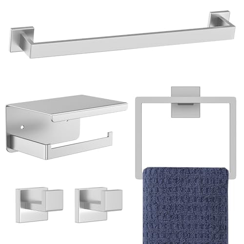 5-Pieces Brushed Nickel Bathroom Hardware Accessories Set,16 Inch Towel Bar Set,Stainless Steel Bathroom Hardware Set Towel Holder Set for Bathroom,Wall-Mounted Bathroom Accessories Kit - color: Brushed Nickel