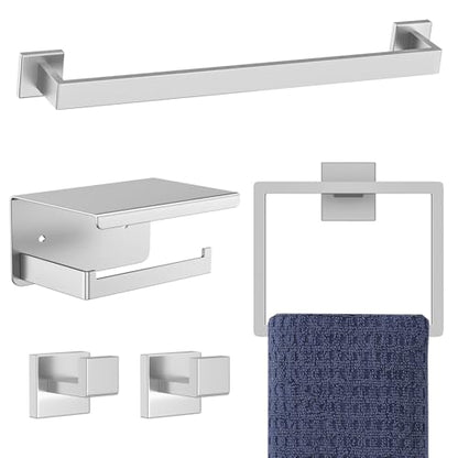 5-Pieces Brushed Nickel Bathroom Hardware Accessories Set,16 Inch Towel Bar Set,Stainless Steel Bathroom Hardware Set Towel Holder Set for Bathroom,Wall-Mounted Bathroom Accessories Kit - color: Brushed Nickel