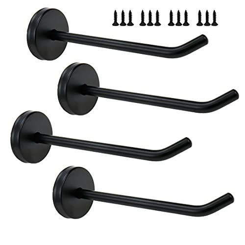 Coat Hooks Wall Mount Hook,Stainless Steel,120mm/5 Long,Black-4pcs | Long Single Hook with Screws Robe Hanger Fit for Kitchen, Bedroom & Living Room - size: 5 inch Length - Pack of 4