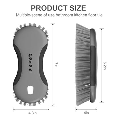 SetSail Multi-Purpose Scrub Brush of 2 Pack, Black Grey | Stiff Bristles Cleaning Brush with Non-Slip Grip Heavy Duty Scrub Brushes for Cleaning Bathroom Kitchen Tile Bathtub Sink - color: Black Grey