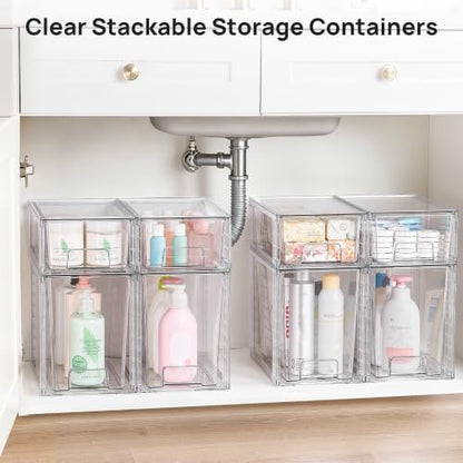 Vtopmart Clear Stackable Storage Drawers, 8 Pack Tall Organizer Set | Tall and Small Pull-Out PET Drawers Combine Vertical Storage and Small Item Sorting for Cabinets, Closets, Pantry - style: 4 Large+4 Small