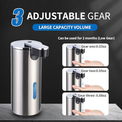 Automatic Soap Dispenser, Automatic Soap Dispenser Touchless, Kitchen & Bathroom, 3 Adjustable Volume for Liquid Soap, Water-Resistant, Hotel, Restaurant and School, Clog-Free, Stainless Steel