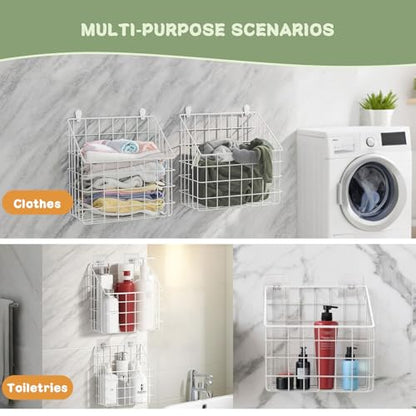 Greentainer 2 Pack Bath Toy Storage Organizer, Large Rustproof Metal Wire Basket, Wall Mounted Hanging Bathtub Holder, Bathroom Shower Caddy for Tub Toys & Toiletries - color: White