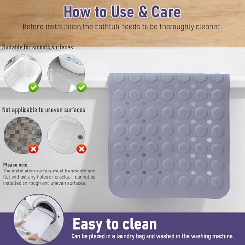 Bath Mat for Tub Non Slip 35*16 In, Silicone Anti Slip Shower Mat Bathtub Acupressure Relief for Kids Elderly Machine Washable with Antislip Textured Safety Strong Suction Cups & Drain Holes Easy Dry - color: Purple