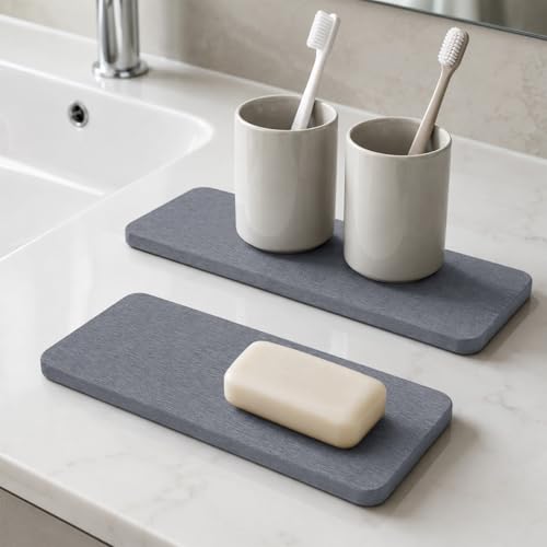 Dish Drying Mat, 2 Pack Water-Absorbent Soap Tray Mat for Bathroom Sink, Washbasin Drying, Non-Slip, Soap Dish for Bathroom, Dark Gray,22X8CM - color: Dark Gray, size: 22X8CM