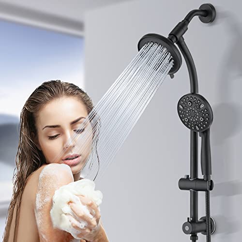 Modern Rainfall Shower Head with Handheld Shower Spray, 26-Inch Adjustable Height Slide Bar, High Pressure Dual Shower Head Combo, 3-Way Diverter for Easy Reach, 5-Foot Hose - Matte Black - color: Matte Black