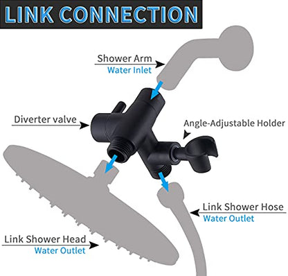 G-Promise Solid Metal Shower Arm Diverter with Handshower Mount,86 Inch Stainless Steel Long Shower Hose,Flexible and Tangle-Free, for Shower and Pet Shower, Clean Bathroom Corners(Matte Black)