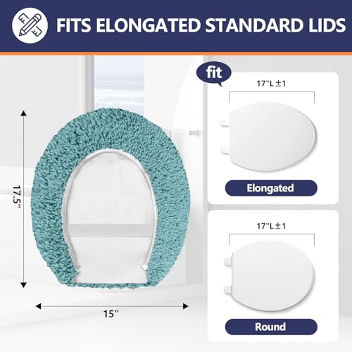 Soft Microfiber Toilet Lid Cover 17.5" x 15" Machine Washable | Solid Toilet Seat Cover Adjustable Rubber Backing Fits Most 16 -17.5" L x 14-16" W Round Oblong and Elongated Toilet Seat - color: Aqua