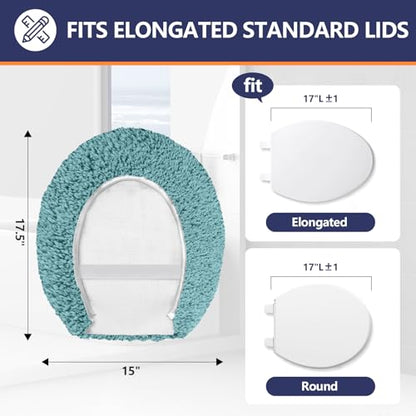 Soft Microfiber Toilet Lid Cover 17.5" x 15" Machine Washable | Solid Toilet Seat Cover Adjustable Rubber Backing Fits Most 16 -17.5" L x 14-16" W Round Oblong and Elongated Toilet Seat - color: Aqua