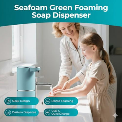 P11 Seafoam Green Automatic Foaming Soap Dispenser, Touchless Sensor for Aesthetic Bathroom Decor, 4-Level Adjustable, USB-C Rechargeable 380ml, Wall Mounted or Countertop for Kitchen and Bathroom