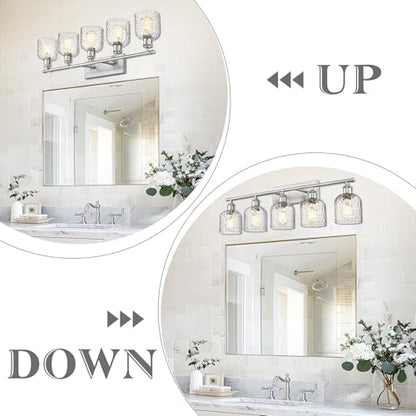 zeyu Modern Brushed Nickel Bathroom Lights Fixture, 35 Inch 5 Light Vanity Lighting Over Mirror, Brushed Nickel Finish with Clear Hammered Glass, ZJF63B-5W BN - color: Brushed Nickel|Hammered Glass, size: 5-Light