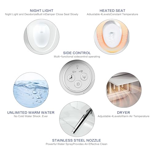 Elongated Bidet Toilet Seat X5, Electric Heated Bidet with Soft Close, Bidet Attachment for Toilet Warm Water with Air Purification