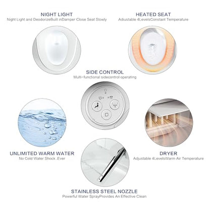 Elongated Bidet Toilet Seat X5, Electric Heated Bidet with Soft Close, Bidet Attachment for Toilet Warm Water with Air Purification