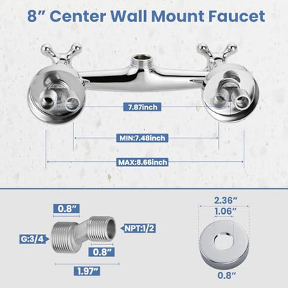 Airuida Chrome Polish Wall Mounted Kitchen Faucet,Utility Sink Faucet | 8 Inch Adjustable Center,360° Swivel Spout,Wall Mount Commercial Faucet,Double Cross Handle - color: Chrome Polish