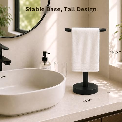 Hand Towel Holder Stand for Bathroom & Kitchen, Freestanding T-Shape Towel Rack with Weighted Base, Matte Black | Stainless Steel,Bathroom & Kitchen, Freestanding T-Shape Towel Rack - size: Arc-shaped rod