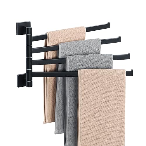 Alise 4 Arm Swivel Towel Rack, Matte Black Swivel Out Towel Bar, 13.6 Inch | Space Saving Swing Arm Towel Rack for Bathroom Kitchen Outdoor, 180° Rotating, SUS304 Stainless Steel - color: Matte Black, size: 4-Bars-Square