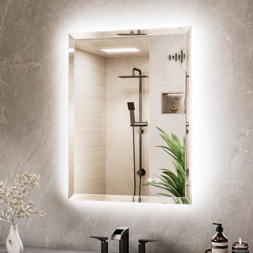 24 x 32 LED Mirror Backlit, Beveled Bathroom Mirror Backlight, Safe Tempered Glass, 3 Color Temperature, Defogger, Adjustable Brightness, Smart Bathroom Mirror, Lighted Vanity Mirrors for Wall - size: 32"L x 24"W