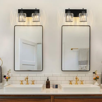 Black Crystal Bathroom Vanity Lights, Modern 2-Lights Bathroom Lighting Fixtures Over Mirror, Crystal Wall Lighting with Round Shade - color: Black-Round Shade, size: 2-Light