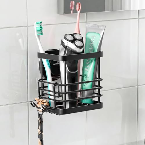 Powerful Suction Cup Stainless Steel Toothbrush Holders, Black | Removable Shower Tooth brush and Toothpaste Holder, Strong Suction Up to 11lbs, Anti-Puddling ,No Drill Bathroom Organizer - color: Black