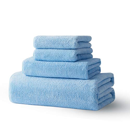 Xinrjojo Quick-Dry Bath Towels Set, Super Soft Plush Highly Absorbent Travel Towels 1 Bath Towels 1 Hand Towel and 2 Washcloths-Light Blue - color: Light Blue