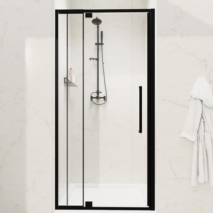 32-36" W x 72" H Semi-Frameless Pivot Swing Shower Doors | 1/4" (6mm) Clear SGCC Tempered Glass with a 20.3" walk-in opening, Matte Black Finish, Reversible, Magnetic Closing - color: Matte Black, size: 32" - 36"