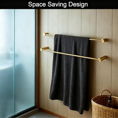 Towel Racks for Bathroom, NEWRAIN 30 inch Double Bath Towel Bar Wall Mounted, Stainless Steel Kitchen Towel Holder, Brushed Gold Towel Rod Towel Rail Hange - color: Brushed Gold, style: Double Bar