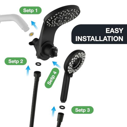 High Pressure Rain Shower Head with Handheld Spray Combo Fixed Showerhead Dual Shower Head Set 10 Sprays Detachable Hand Held Showerheads Built-in Magnetic System Matte Black - color: Matte Black