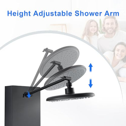 PF Shower Panel Tower Adjustable Shower Arm Height Rainfall Head System | Stainless Steel Shower Panel with Shelf and 6 Body Massage Jets Bathroom Black Shower Column Panels 5-Mode Handheld Shower - color: 6 Jets with Shelf-Black