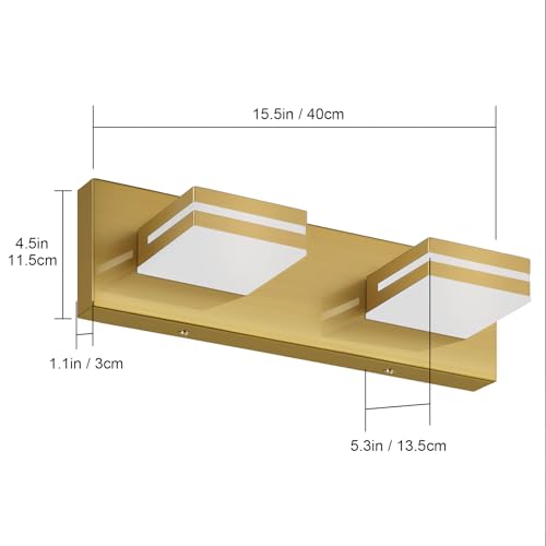 SineRise LED Modern Bathroom Vanity Light Fixtures, Modern Acrylic Bathroom Wall Lighting Fixtures Over Mirror, 2-Light, 15.5-Inch, Brass, 100%-0% White - color: Brass, 100%-0% White, size: 2-Light, 15.5-Inch